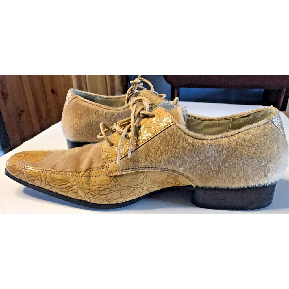 Hugo Vitelli Men's Dress Shoes Faux Fur Snakeskin Size 10.5 Tan
